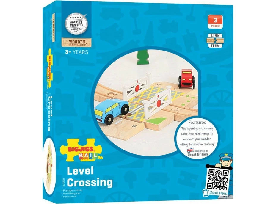 Bigjigs Rail Dřevěné autodráhy železniční přejezd s brankami
