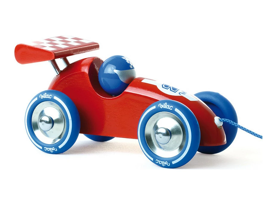 Vilac Tahací závodní auto červené s červeným křídlem