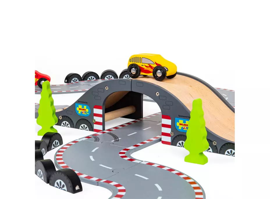Bigjigs Rail Dřevěná autodráha závodní den