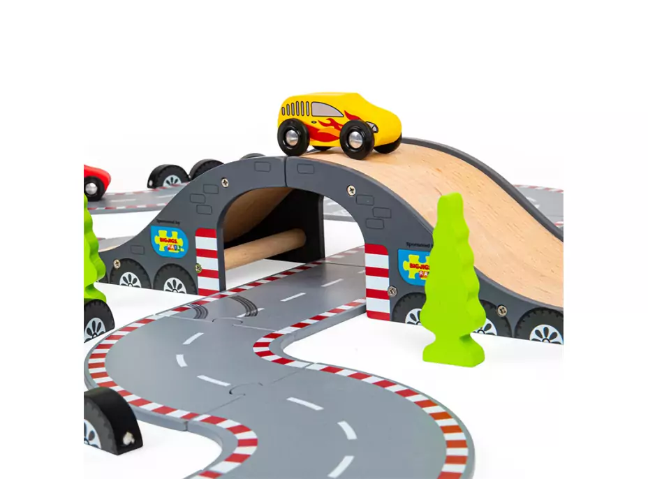 Bigjigs Rail Dřevěná autodráha závodní den