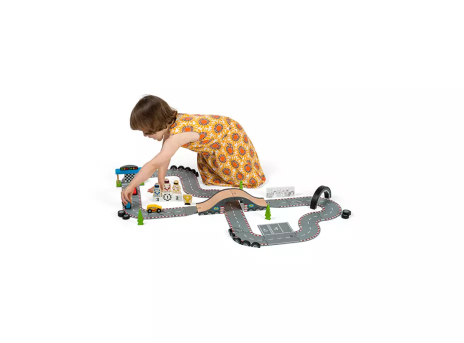 Bigjigs Rail Dřevěná autodráha závodní den