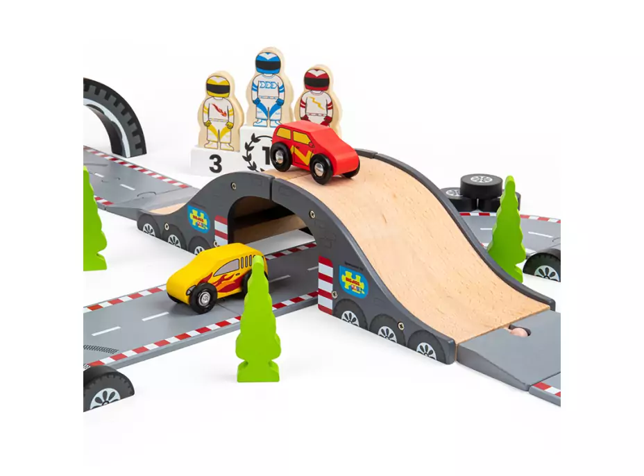 Bigjigs Rail Dřevěná autodráha závodní den