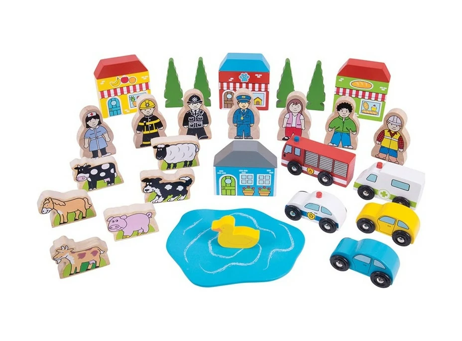 Bigjigs Rail Velká sada příslušenství dřevěné vláčkodráhy