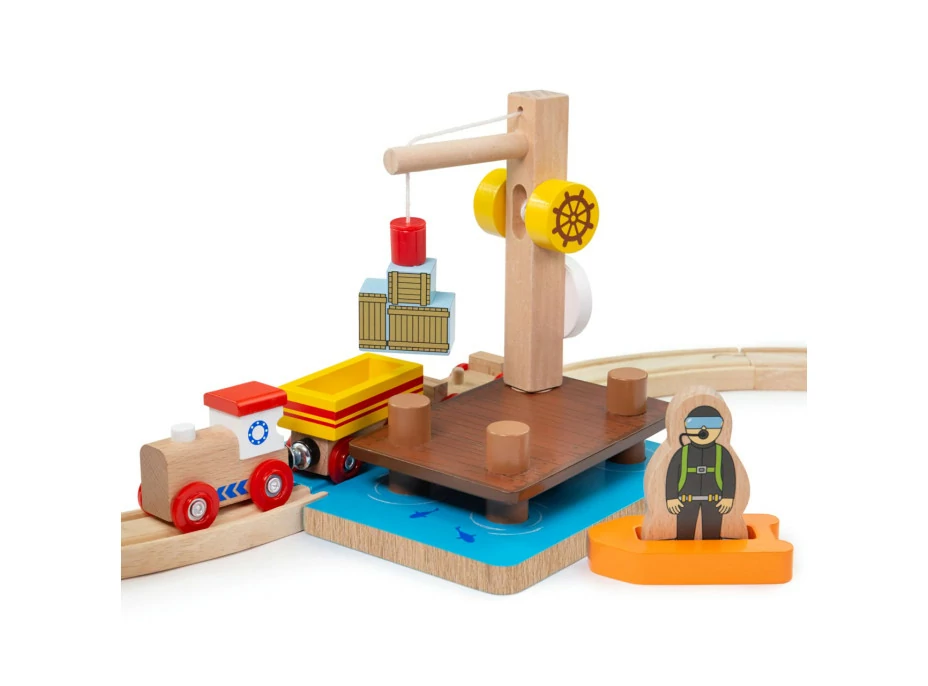 Bigjigs Rail Přístav s jeřábem, člunem a potápečem