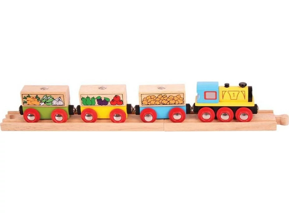 Bigjigs Rail Nákladní vlak se zeleninou + 3 koleje