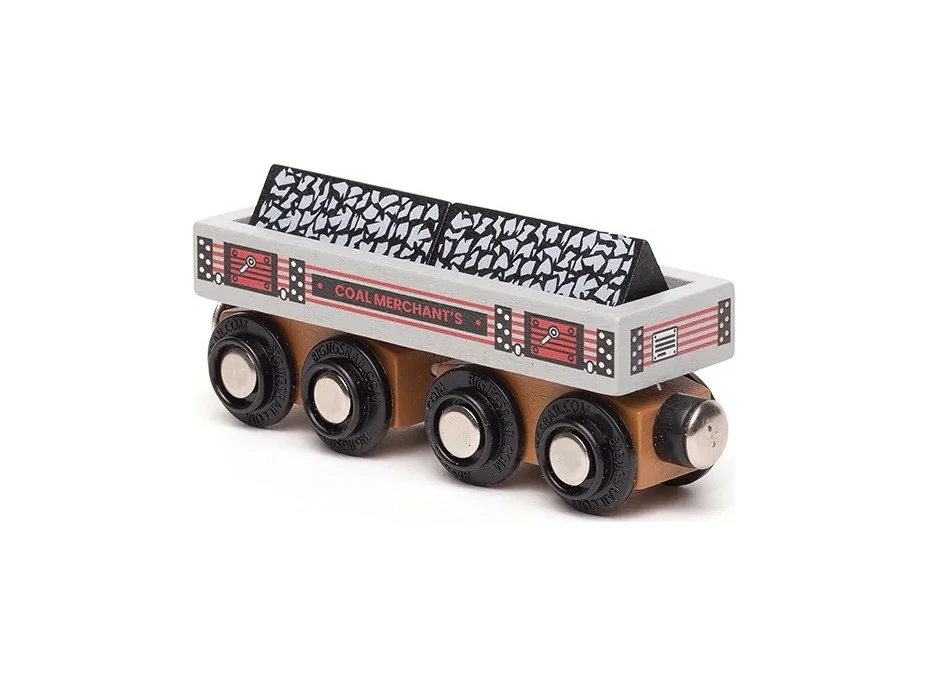 Bigjigs Rail Dlouhý vagónek s uhlím + 2 koleje