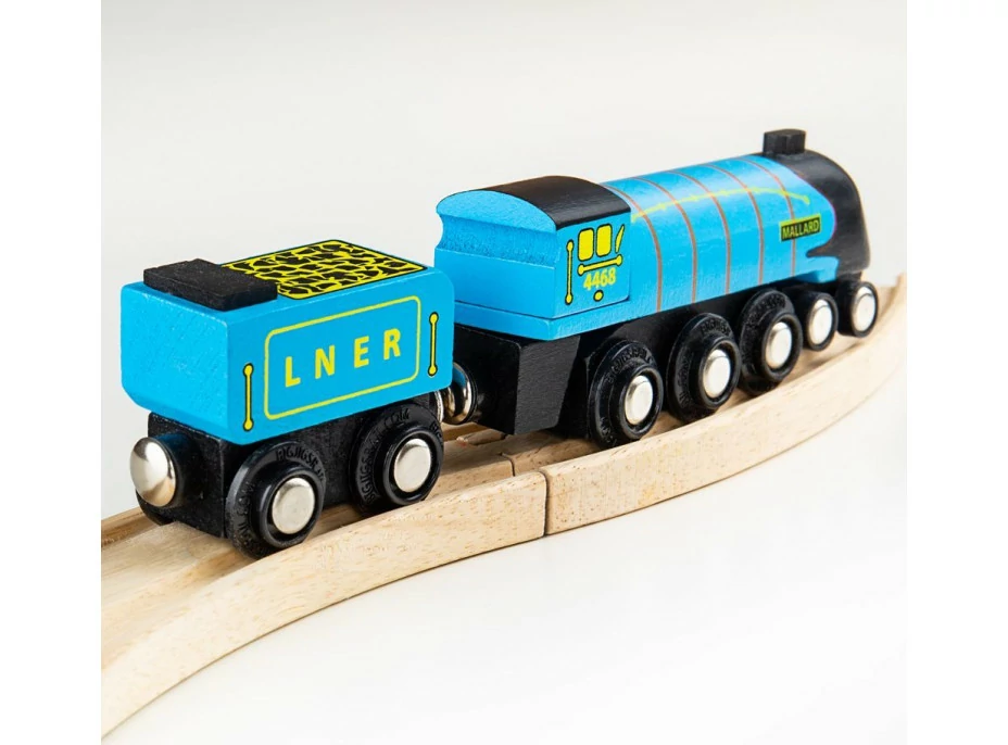 Bigjigs Rail Dřevěná replika lokomotivy Mallard + 3 koleje