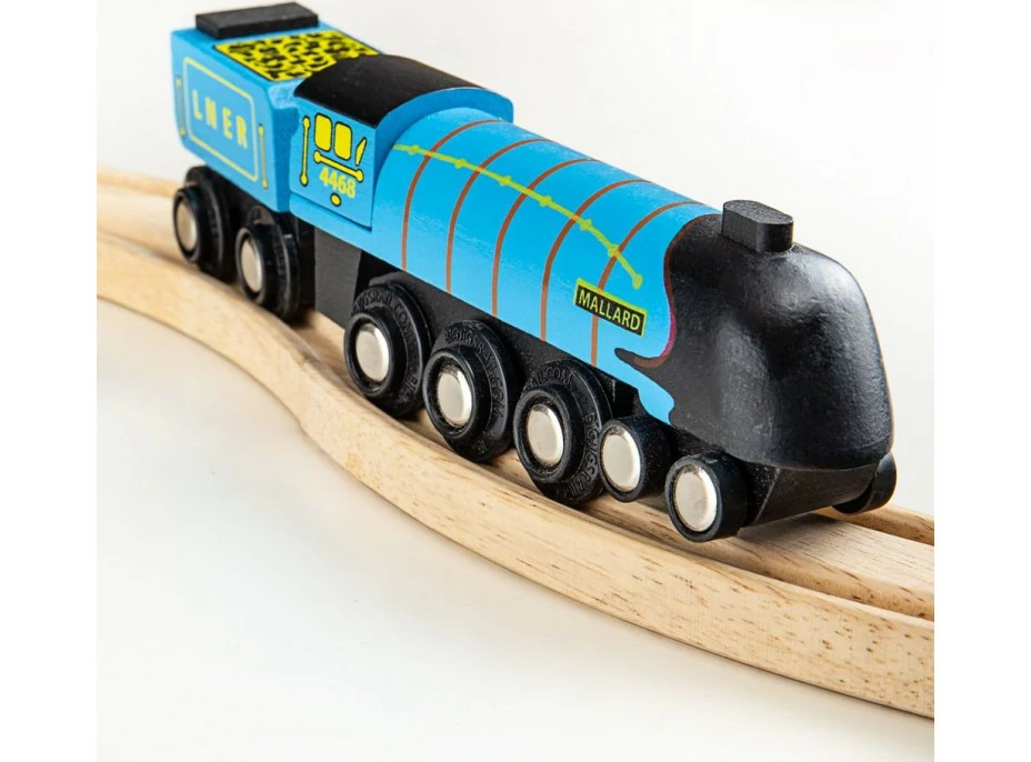 Bigjigs Rail Dřevěná replika lokomotivy Mallard + 3 koleje