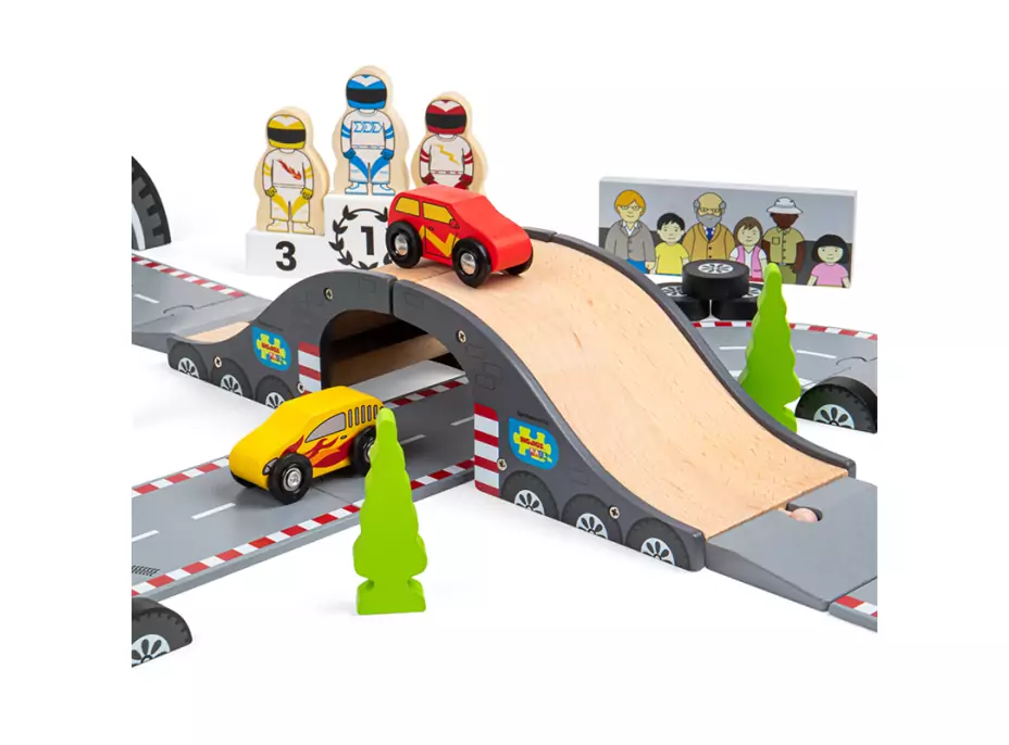 Bigjigs Rail Dřevěná autodráha závodní den