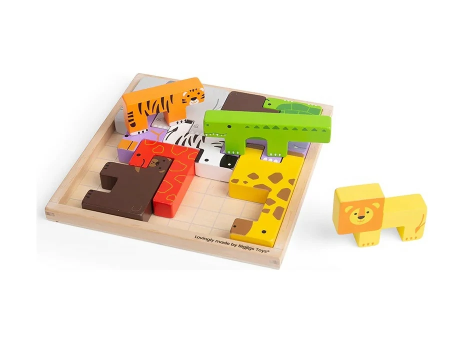 Bigjigs Toys Dřevěné kostky puzzle se zvířátky safari