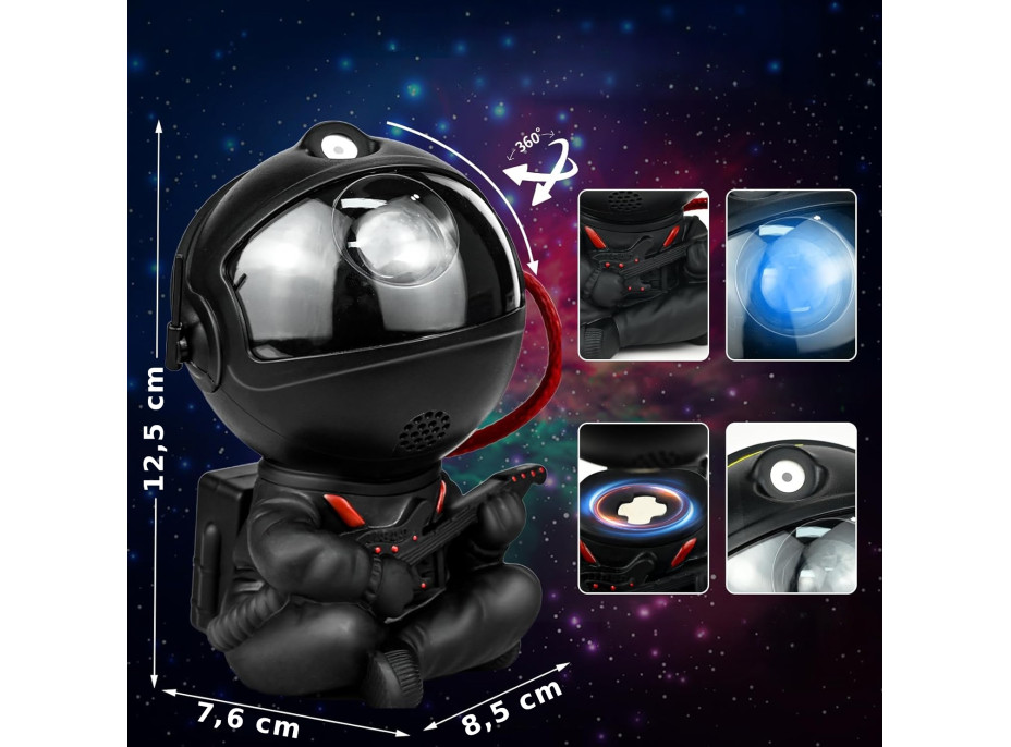 Noční LED lampička/projektor s dálkovým ovladačem UNIVERSE - černá