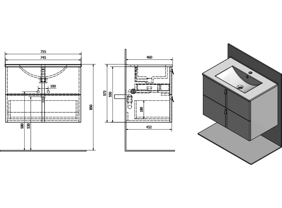 Sapho MITRA umyvadlová skříňka s umyvadlem 150x55x46 cm, bordó 2XMT0731601-150