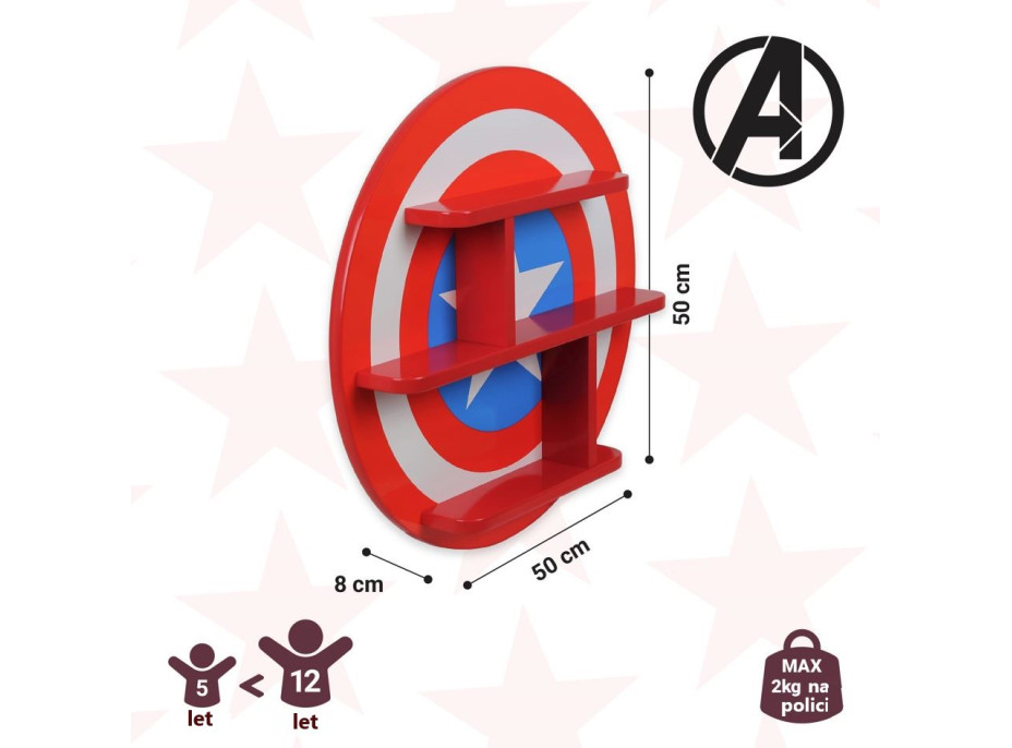 Dětská polička Marvel Kapitán Amerika - červená