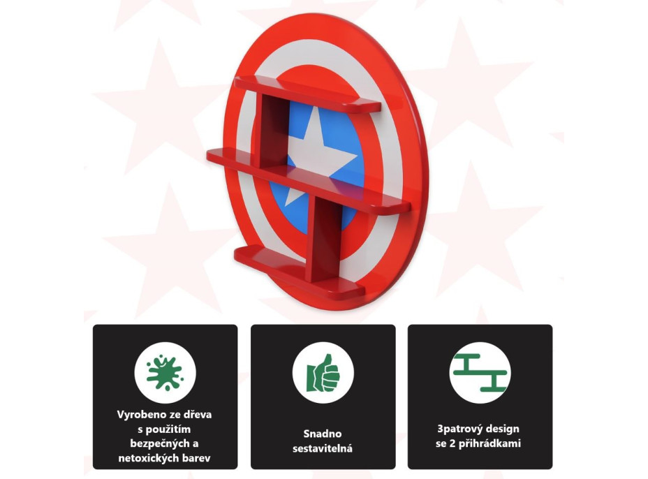 Dětská polička Marvel Kapitán Amerika - červená