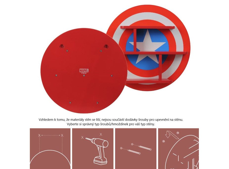 Dětská polička Marvel Kapitán Amerika - červená