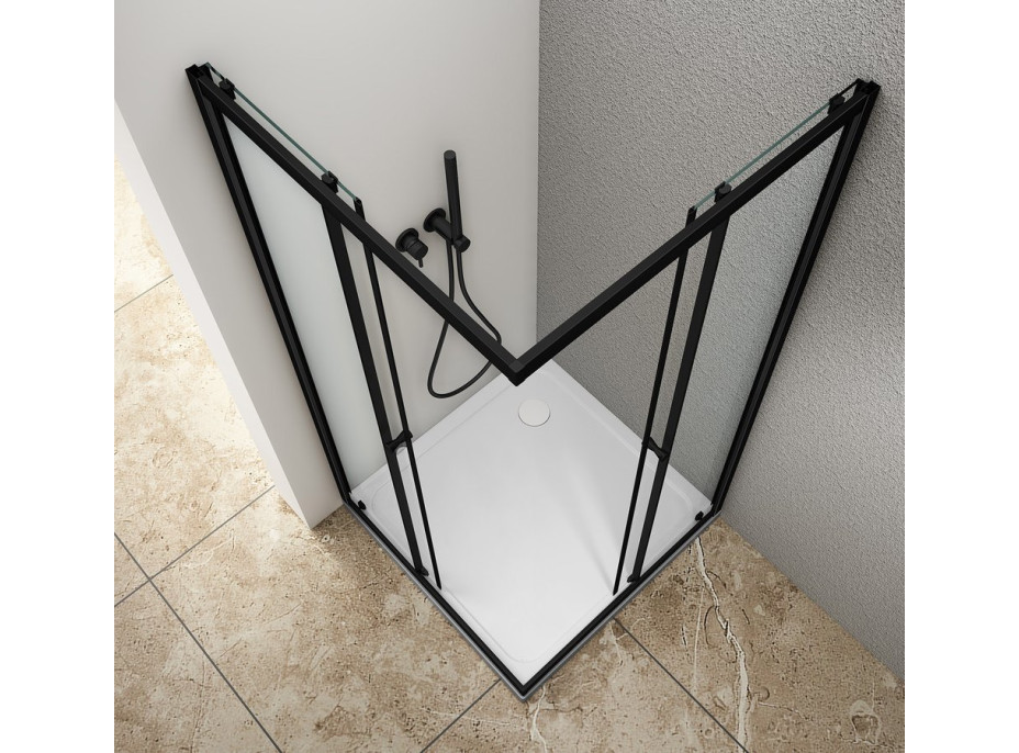 Aqualine AGGA BLACK čtvercová sprchová zástěna 900x900mm, čiré sklo BLF909
