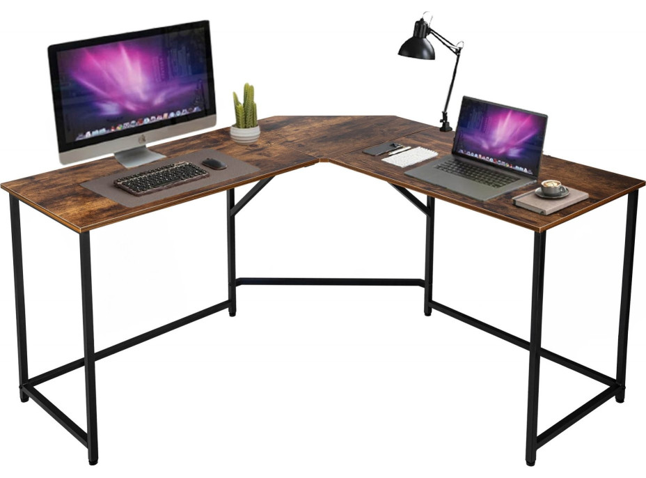 Rohový loftový psací stůl BRAGA RUSTIC - stařený dub/černý