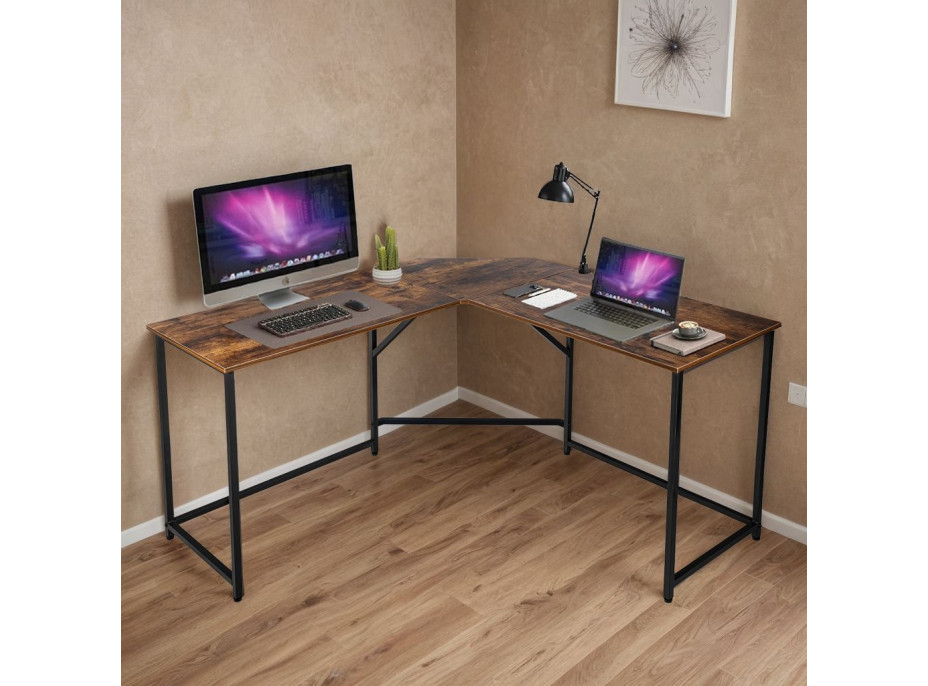 Rohový loftový psací stůl BRAGA RUSTIC - stařený dub/černý
