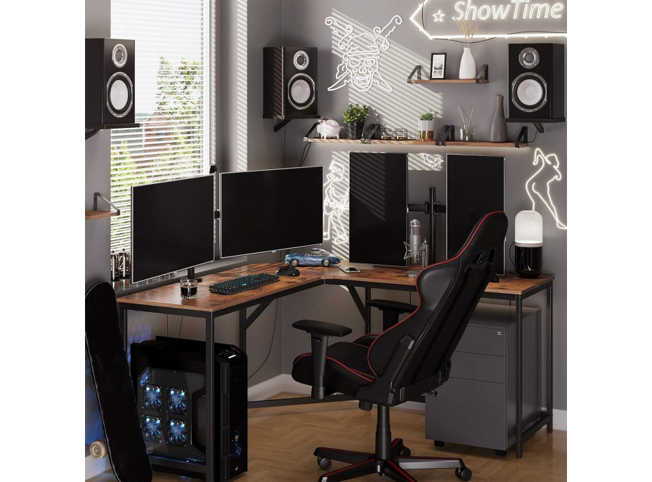 Rohový loftový psací stůl BRAGA RUSTIC - stařený dub/černý