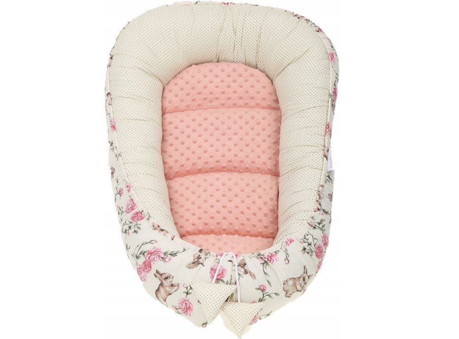 Oboustranné hnízdečko (kokon) pro miminko - BABYMAM PREMIUM set 7v1 - Tajemná zahrada s meruňkovou minky