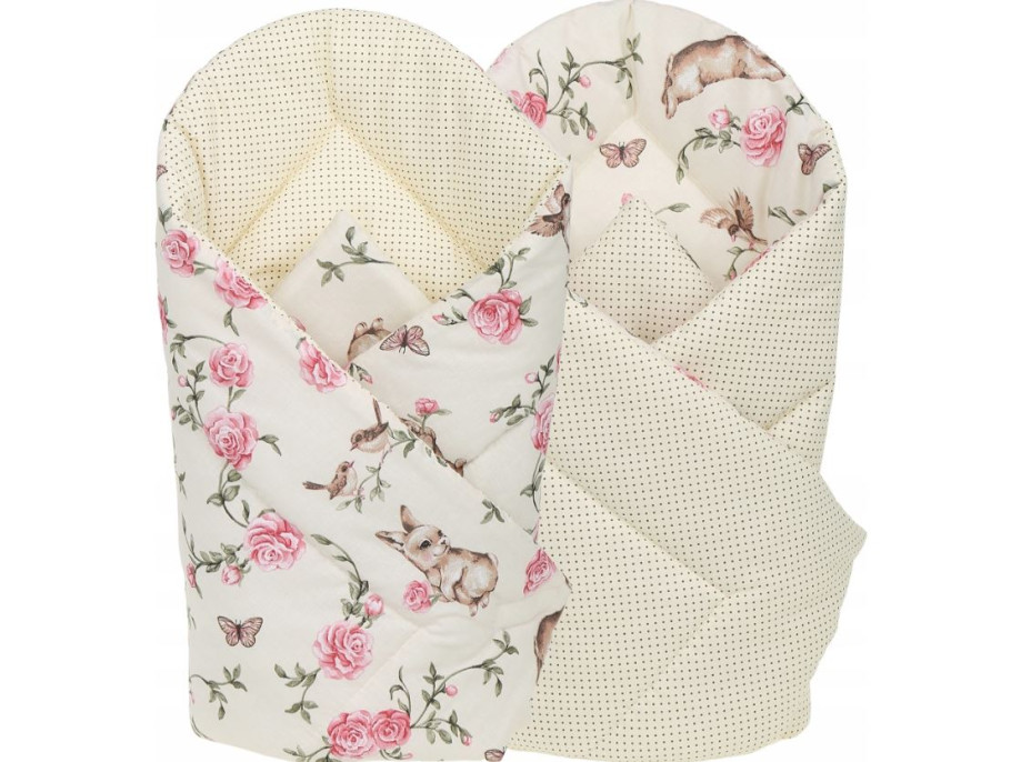 Oboustranné hnízdečko (kokon) pro miminko - BABYMAM PREMIUM set 7v1 - Tajemná zahrada s meruňkovou minky