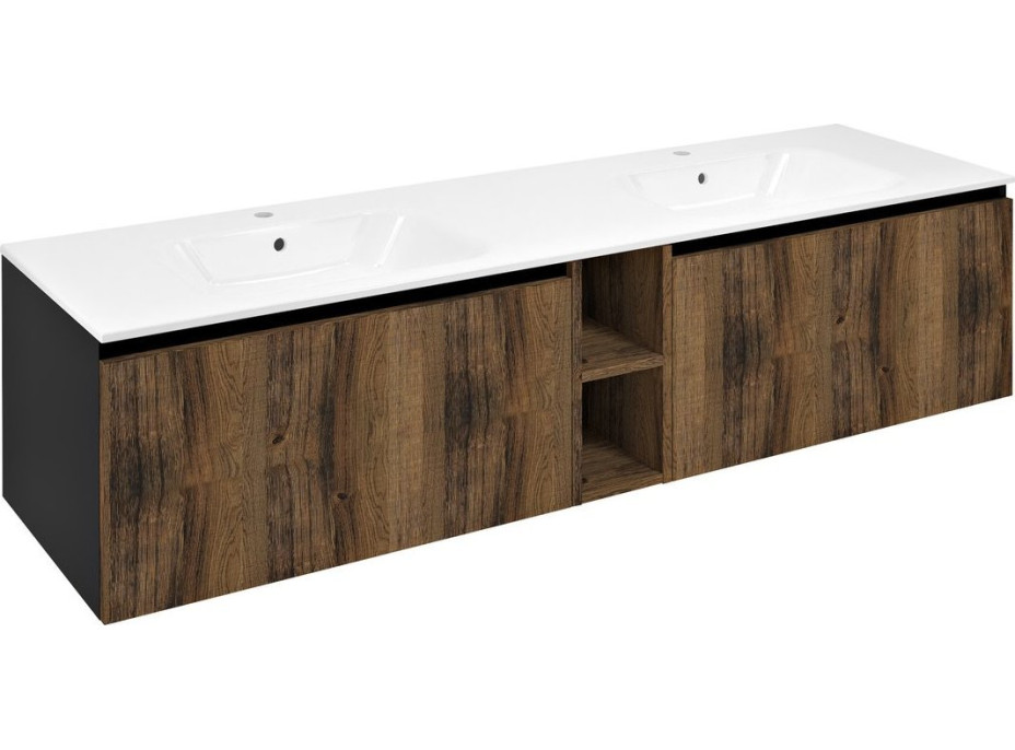Sapho LOREA skříňka s dvojumyvadlem 161x46x51, 5cm (70+20+70cm), dub collingwood/černá mat LE070-1935-11