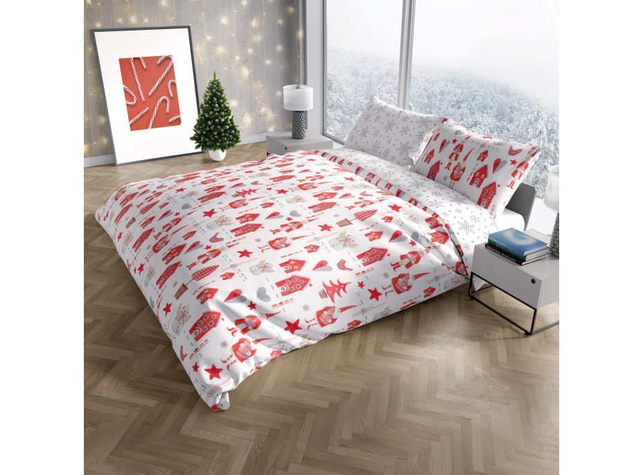 Bavlněné povlečení SCANDI Vánoční postavy/sněhové vločky - 220x200 cm
