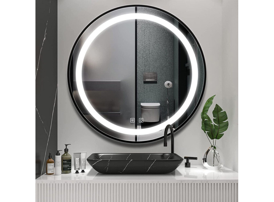Kulaté zrcadlo IDEAL BLACK 60 cm - s LED podsvícením a vyhříváním