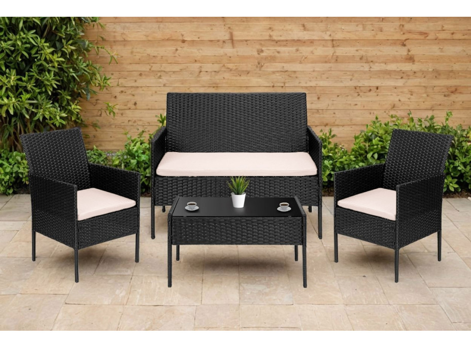 Sestava zahradního ratanového nábytku MAGNOLIA - černá/béžová