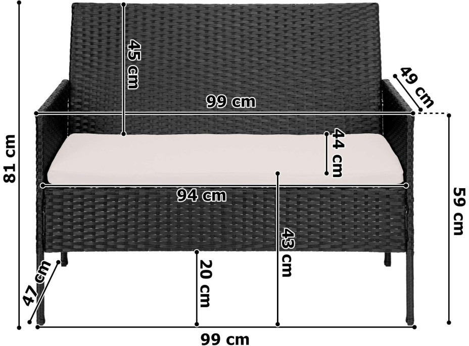 Sestava zahradního ratanového nábytku MAGNOLIA - černá/béžová