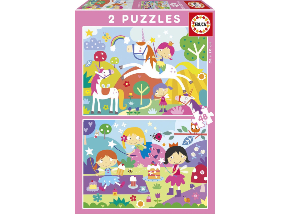 EDUCA Puzzle Jednorožci a Víly 2x48 dílků