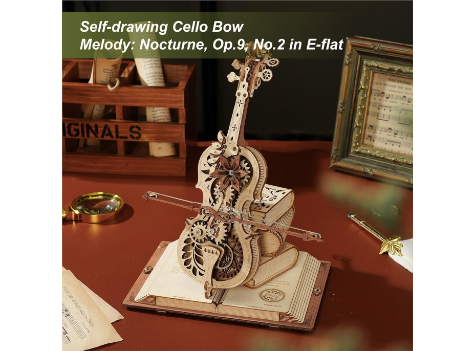 ROBOTIME Rokr 3D dřevěné puzzle Kouzelné violoncello (hrací skříňka) 199 dílků
