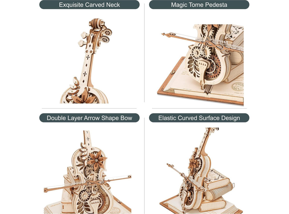 ROBOTIME Rokr 3D dřevěné puzzle Kouzelné violoncello (hrací skříňka) 199 dílků
