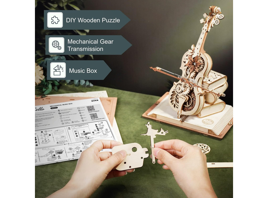 ROBOTIME Rokr 3D dřevěné puzzle Kouzelné violoncello (hrací skříňka) 199 dílků