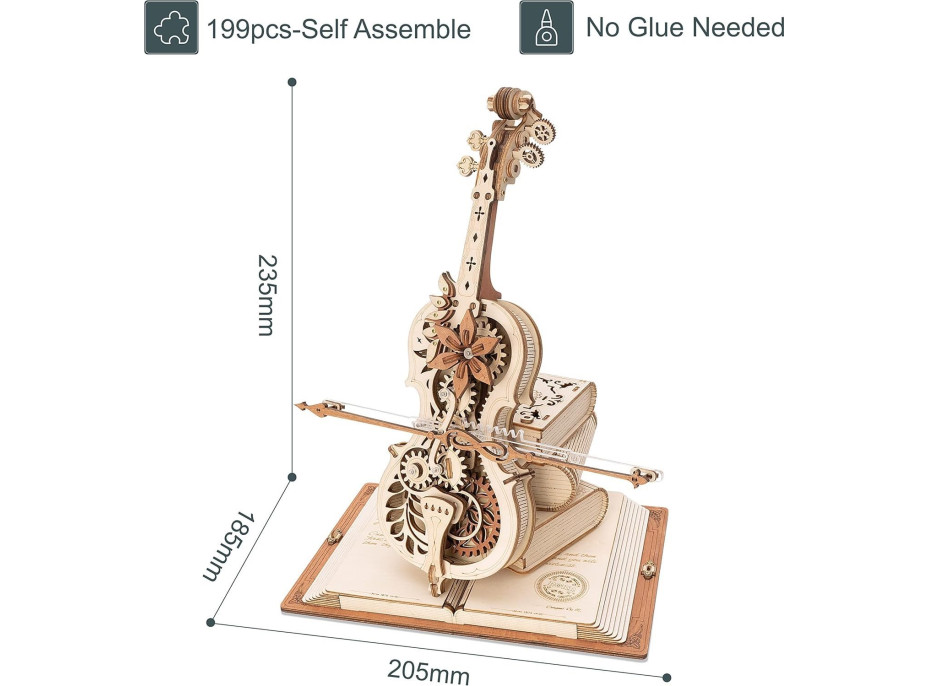 ROBOTIME Rokr 3D dřevěné puzzle Kouzelné violoncello (hrací skříňka) 199 dílků