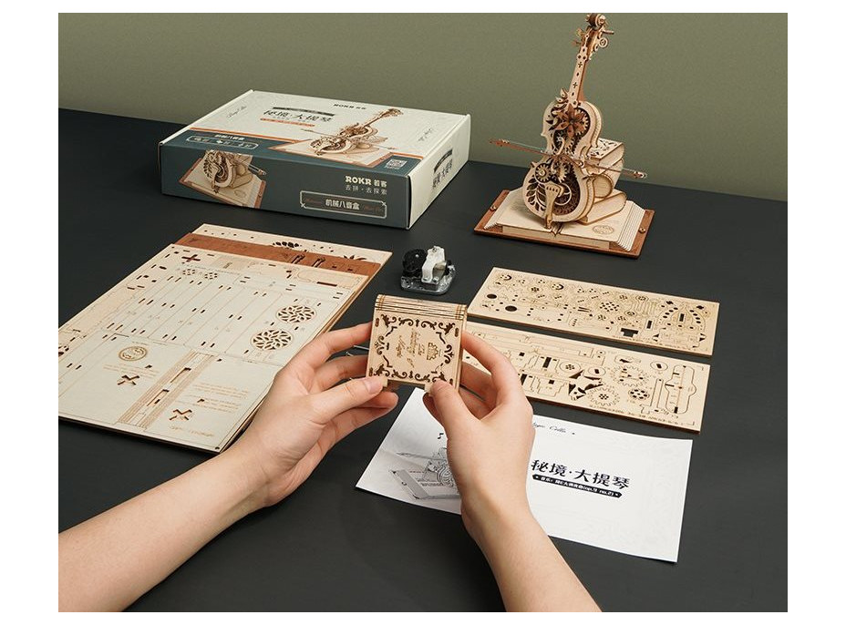 ROBOTIME Rokr 3D dřevěné puzzle Kouzelné violoncello (hrací skříňka) 199 dílků