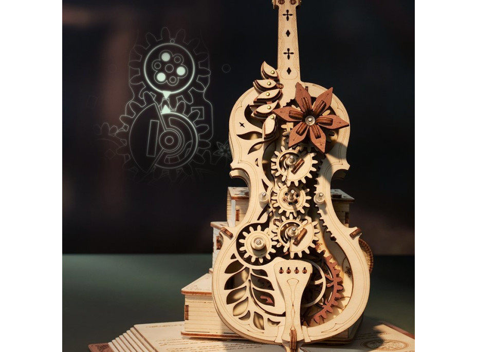 ROBOTIME Rokr 3D dřevěné puzzle Kouzelné violoncello (hrací skříňka) 199 dílků