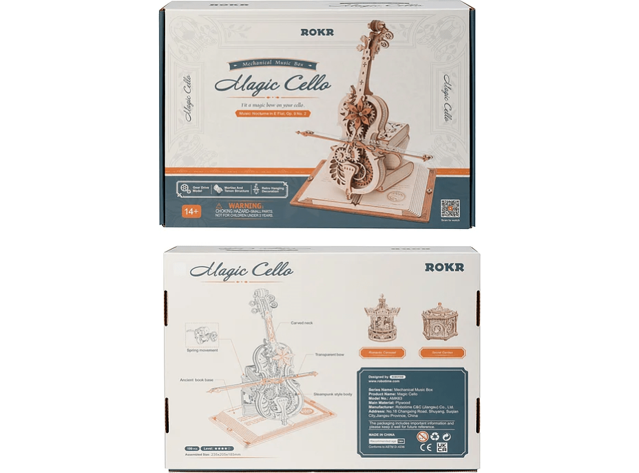 ROBOTIME Rokr 3D dřevěné puzzle Kouzelné violoncello (hrací skříňka) 199 dílků