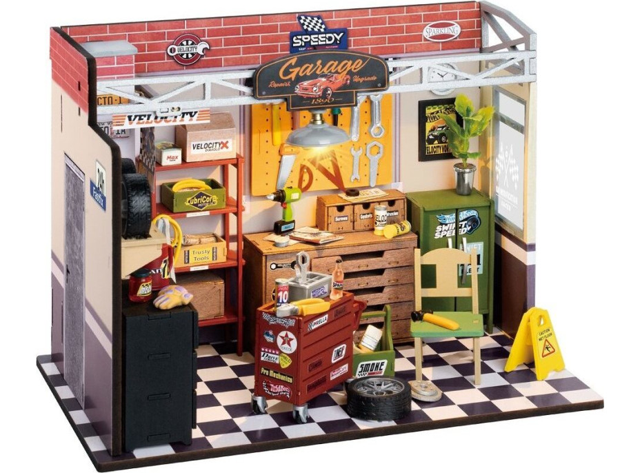 ROBOTIME Rolife DIY 3D dřevěné puzzle Garáž s LED osvětlením 157 dílků