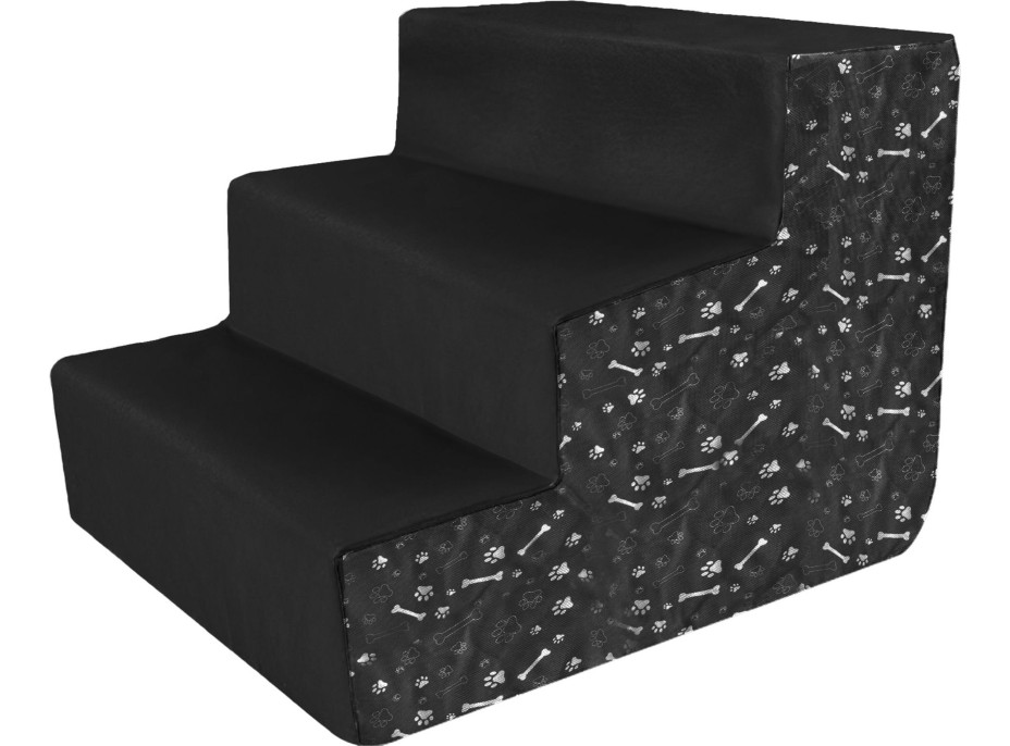 Schůdky pro psa 42 cm - černé/vzor kostičky a tlapky