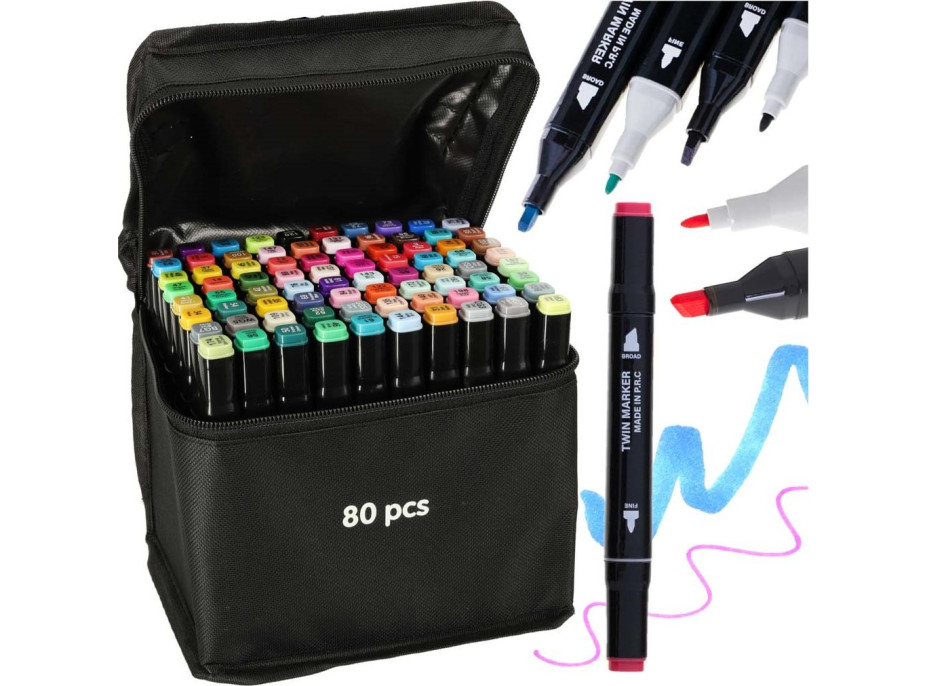 KIK Oboustranné lihové fixy v kufříku 80ks