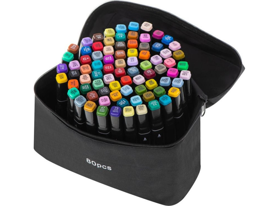 KIK Oboustranné lihové fixy v kufříku 80ks