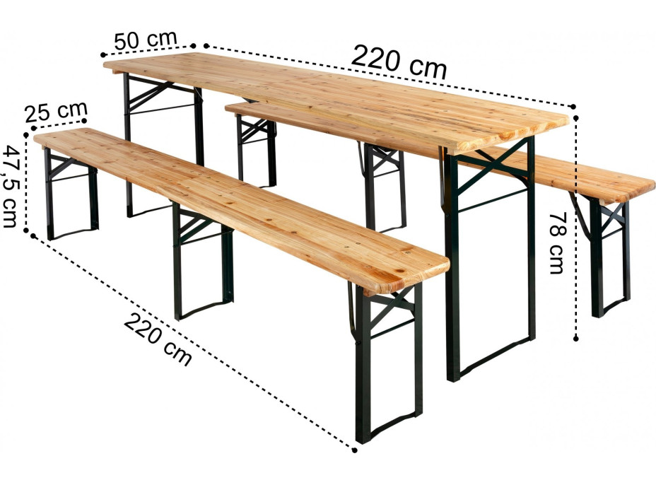 Pivní zahradní set LAGER - stůl + 2 lavice 220 cm