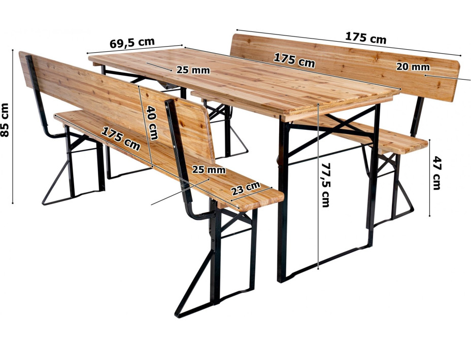 Pivní zahradní set PORTER - stůl + 2 lavice