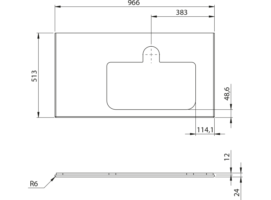 Sapho BRAHEA deska rockstone s otvorem 96, 6x51, 5cm, pravá, bílá mat BT097-0101-R