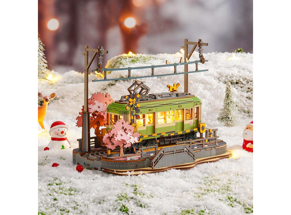 ROBOTIME Rolife DIY Svítící 3D dřevěné puzzle Stanice se sakurami 223 dílků