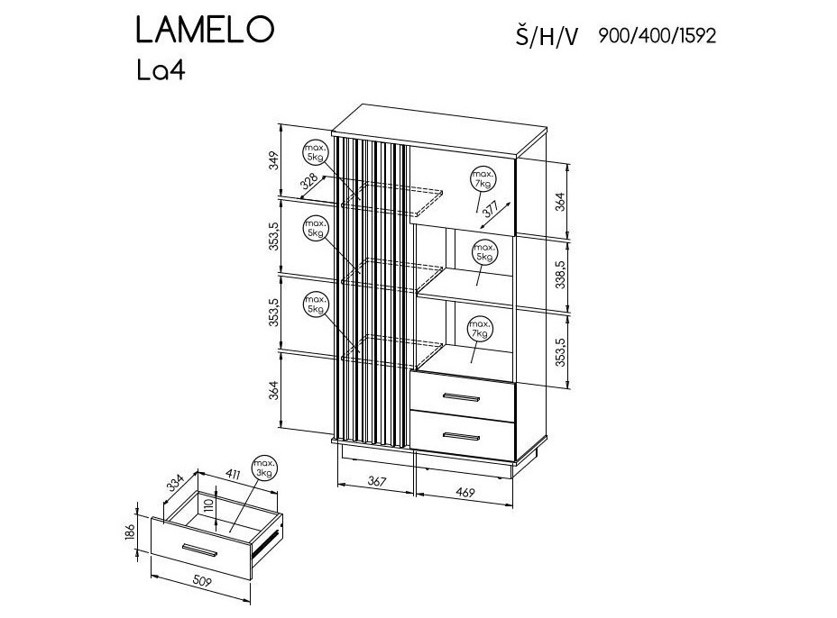 Regál LAMELO LA4 - dub wotan/černý