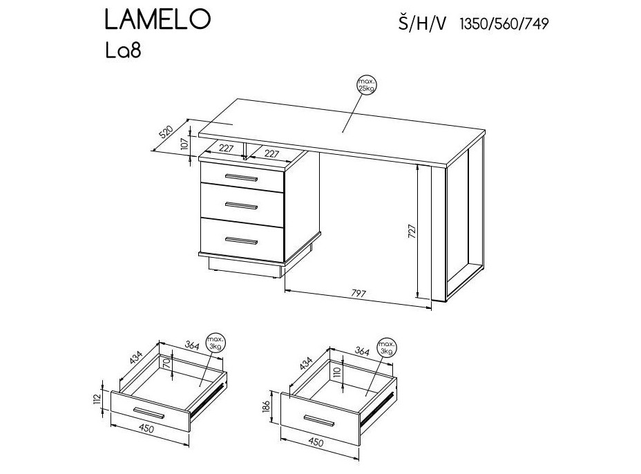 Psací stůl LAMELO LA8 - dub wotan/černý