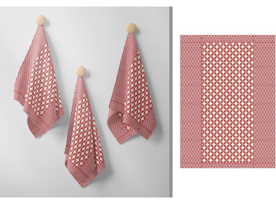 Žakárová kuchyňská utěrka CARINO 008 - 40x60 cm - červená