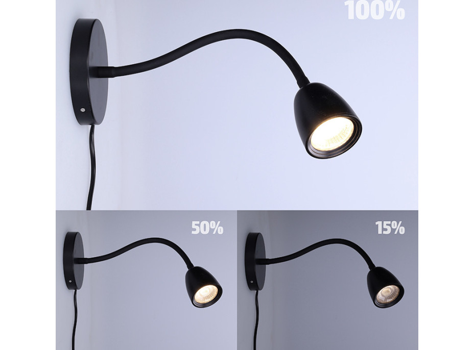 Solight LED nástěnná lampička, stmívatelná, 4W, 280lm, 3000K, černá